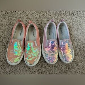 Cat & Jack Girls Aliki Flip Sequin Slip-On Shoes Coral Iridescent Mermaid Size 2